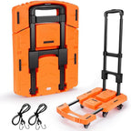 Folding Hand Truck with 6 Wheels and Elastic Ropes - Portable Heavy Duty Dolly Cart for Travel and Moving