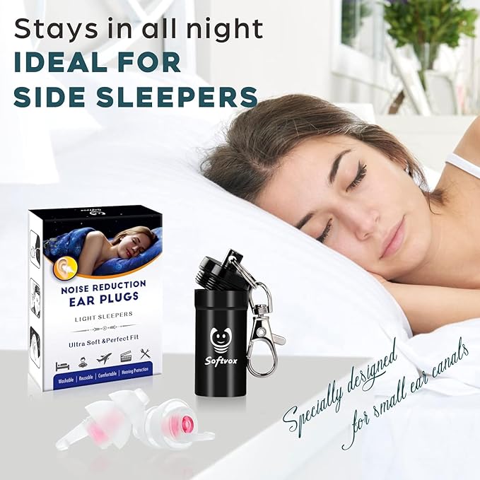 Small Ear Plugs for Sleeping, 2 Pairs Reusable Comfy Earplugs for Adults Kids 12+, Noise Reduction Earbuds for Sleep, Snoring, Work, Travel, Gardening, Concerts - 31dB Hearing Protection
