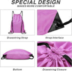 Drawstring Backpack Sports Water Resistant String Bag Sport Gym Sackpack for Women Men Large with Zipper, Pink