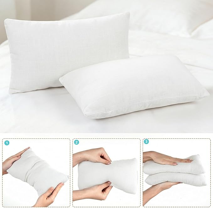 Marrywindix Tiny Pillow 2 Pack Small Pillow 9.5 x 5.5 in Travel Pillows Soft Pet Pillows for Camping Travel Sleeping Bed Sofa Neck Knee Wrist Support(White)