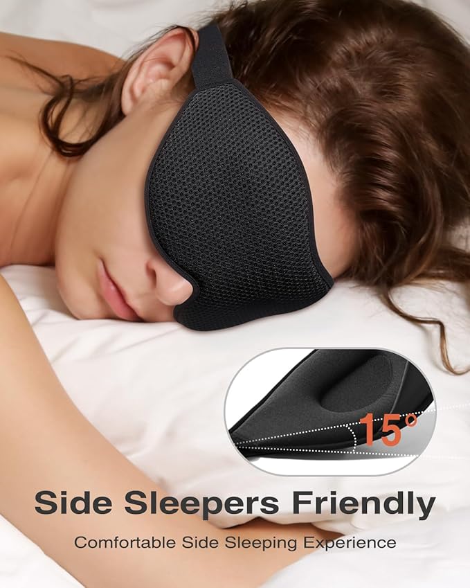 MABAO 2 Packs Sleep Mask for Side Sleeper, Eye Mask for Sleeping Women Men, 3D Contoured Cup No Eye Pressure 100% Light Blocking Sleeping Mask with Adjustable Strap Night Blindfold Flight, Nap, Black
