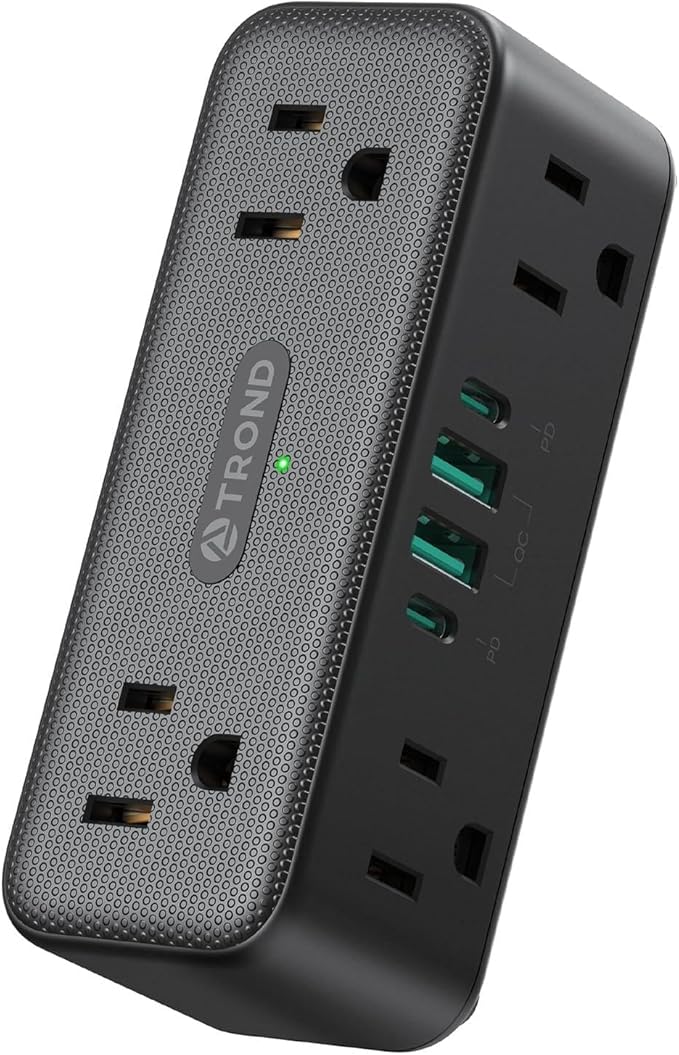 TROND 6-Outlet Wall Extender with 360° Rotating Plug, 3-Way Surge Protector Outlet Splitter with 2 PD20W USB-C & 2 USB-A Ports, 900J, Compact Plug Adapter for Tight Spaces in Home, Kitchen, Bathroom