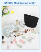 Relavel Floral Makeup Bag, Mini Cosmetic Pouch for Women, Portable Traveling Car Bag for Essentials with Compartments, Cute Toiletry Bag Organizer - Blue Flower