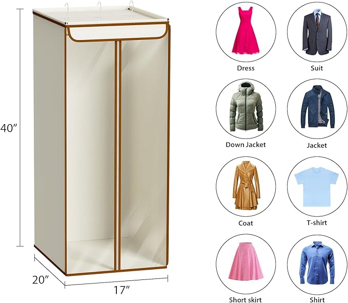 Univivi Garment Bags for Hanging Clothes, Large Clothes Storage Bags Closet Organizer with Clear Window, Premium Hanging Garment Storage Bag for Suits, Coats, Dresses, 40", 2 Pack (Beige)