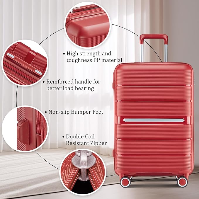 4 Piece Luggage Set, Hardside Expandable Lightweight Suitcase with 360° Mute Spinner Wheels Luggage Sets, TSA Lock, 14/20/24/28 Inch Travel Luggage for Men, Women and Girls (Wine Red 2)