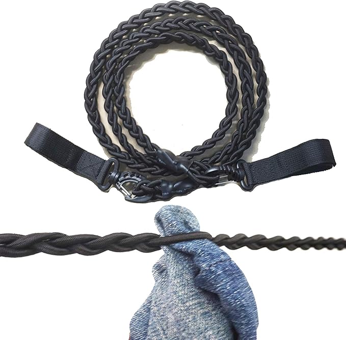 Tri-Braided Cord Travel Clothes Line, Adjustable Bungee Cord Clothesline,Washing Hanging Airer Rope, for Hotel,Camping/Laundry Room,Indoor/Outdoor Usage,Dry Clothes Anywhere Without Using pegs.