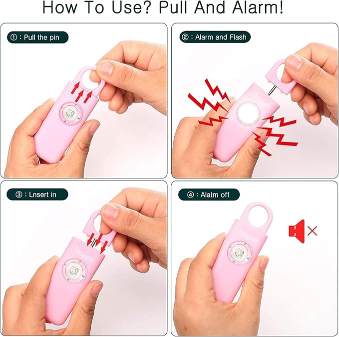 Thopeb–The Original Personal Safety Alarm for Women Self Defense – Elders & Kids Self Defense Keychain Siren – 135dB Loud Siren Bird Sound – Cute Key Chains Protection (Pink)