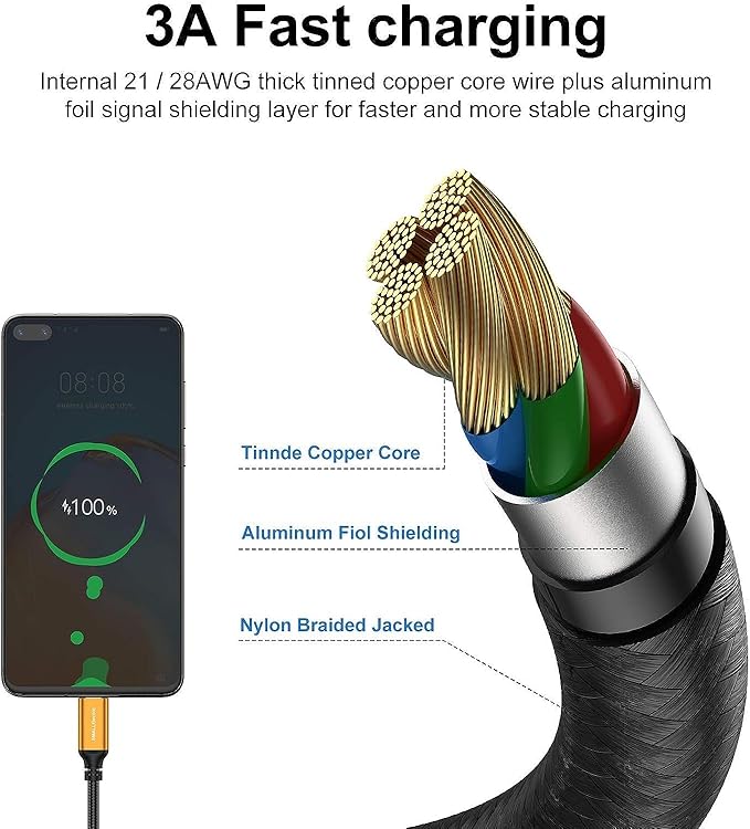 SMALLElectric Short USB Type-C Cable 5pack 12inch Fast Charging 3A Rapid Charger Quick Cord, Braided Type C to A Cable for Galaxy S10 20 9 8 Plus a10e,Note 10 9 8,LG V50 V40 G8 G7(1foot, Gold)