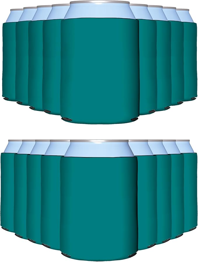 PartyPrints 200 Pack Teal Blank Can Cooler Sleeves, Customizable Bulk Insulated Foam for Beer, Collapsible Plain Drink Holder, Cold Soda Insulator, 12oz Regular, 16oz Tall Cans