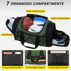 Vorspack Gym Bag for Men - 18 Inches Small Duffle Bag for Travel Lightweight Duffel Bag with Shoe Compartment Personal Item Travel Bag Weekender Bag for Travel Sports Gym - Green
