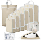Percover Compression Packing Cubes 10-Piece Set, Packing Cubes Compression for Travel with Toiletry Bag, Laundry Bag & Shoe Bag, All-in-One Travel Organizer for Carry On & Checked Luggage, Camel