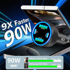 [Apple MFi Certified] iPhone 17 Car Charger, KYOHAYA 90W 4-Port Dual USB-C&USB-A Power Cigarette Lighter PD/QC3.0 UBS-C Car Charger with Type-C Braided Cord for iPhone 17/17 Pro/16 Pro/15/Galaxy/Pixel