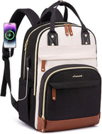 LOVEVOOK Laptop Backpack Women with USB Port Design,15.6 inch Waterproof Work Travel Backpack Computer Laptop Bag,Cute College Nurse Teacher Backpack Purse,Gifts for Women & Men,Beige-Black-Brown