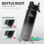 Swigina [2-IN-1 LID] Insulated Water Bottle with Silicone Boot (36hrs Cold/18hrs Hot) - DIY Stickers, Leakproof, BPA Free, 24 oz