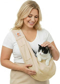 Tomkas Small Dog Cat Sling Carrier Puppy Purse Travel Wrap Soft Crossbody Pet Bag (Cream, M - Classic Pocket & Classic Strap)