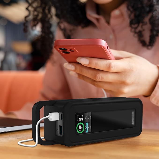 Protective Silicone Case for Anker Prime Power Bank 27,650mAh 250W - Portable with Handle & Hook Loop Strap, Anti-Slip & Shockproof Design (Black)