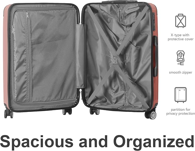 3-Piece Luggage Set 3 (20"/24"/28"), Hardside Suitcases with 8 Spinner Wheels, Scratch-Resistant ABS Shell, set2, set3 Travel Suitcase, TSA Lock (Ribbed Surface, Rice Brown)