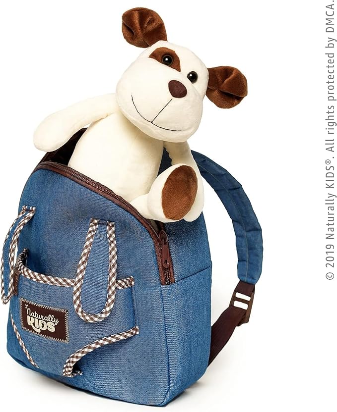 Naturally KIDS Dog Backpack, Dog Toys for Toddlers, Toddler Stuffed Animals Gifts for 2 3 4 5 Year Old Girl Boy