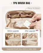 EACHY Travel Makeup Bag, Large Capacity Cosmetic Bag for Women, Waterproof PU Leather, Flat Open Portable Toiletry Bag for Skincare, Brushes & Travel Essentials
