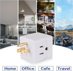 3 Outlet Wall Adapter UL Listed 3 Outlet Power Cube Tap, 3-Prong Outlet Splitter, Multi Plug Outlet Grounded Indoor, 3 Way Plug Adapter, Outlet Extender for Home or Travel (White, 1 Pack)