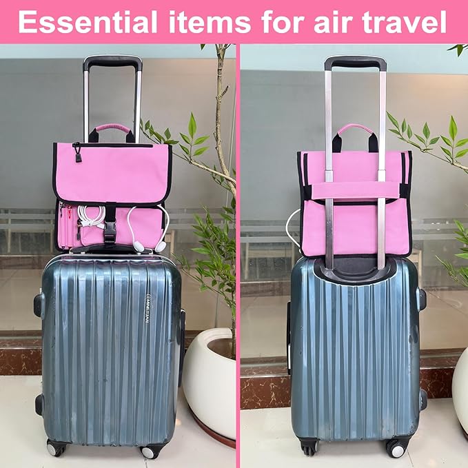 Airplane Seat Storage Pocket, International Travel Essentials,Airplane Pocket Organizer, Airplane Travel Accessories,Removable Toiletry Bag Designed (pink)