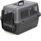 SportPet Airline Compliant Small 24" Travel Dog Kennel - Durable Plastic Airline Pet Carrier (No Wheels) & Food Bowls, Collapsible Indoor/Outdoor Dog Kennel, Dogs up to 21" L & 13" H - Dark Gray