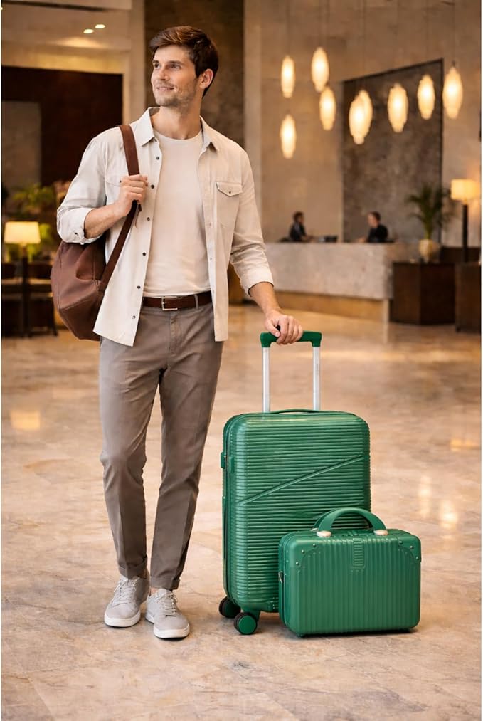World Traveler VentureX Airline Approved 2-Piece Carry-On Luggage Set – Lightweight Hardside Polycarbonate Suitcase with Spinner Wheels - Green