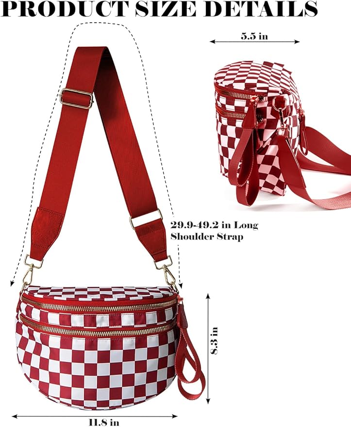 Black and White Checkered Crossbody Bag Bum Bag for Women,Spacious Checkered Purse Fanny Packs Belt Bag