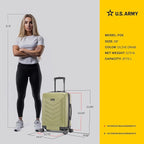 US ARMY Fox 20 inch Carry-On Hardside Luggage with Spinner Wheels | Lightweight Small Suitcase for Travel | Chevron Icon, Gel Handle, Side Studs, Retractable Trolley, Heavy Duty | Olive Drab