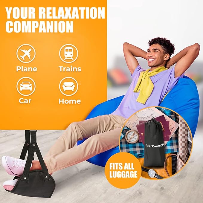 2 Pack Airplane Foot Hammock Travel Footrest - Long Flight Must Haves - Foot Rest for Air Travel,Essentials for Travel & Home (Blue)