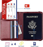 TOURSUIT RFID Blocking Passport Holder for Women Men, Leather Passport Travel Wallet with 3D Metal Badge, Travel Document Organizer Cover Accessories (Rose Red)