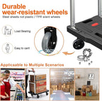 Folding Hand Truck Platform Truck 330 Lbs Heavy Duty Dolly Cart with Wheels, Fully Folded Push Cart, Portable Trolley Utility Cart for Easy Storage, Garage Moving Shopping Home Office