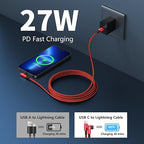 90 Degree USB C to Lightning Cable 10FT, iPhone Charger [Apple MFi Certified] 3Pack Fast Charging Cables Cord, Right Angle Braided USB C Lightning Cable for iPhone 14/13/12/11/Pro Max/Plus/8/7-Red