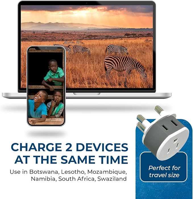 OREI South Africa, Botswana, Namibia Power Plug Adapter with 2 USA Inputs - Travel 3 Pack - Type M (US-10L), Safe Grounded Use with Cell Phones, Laptop, Camera Chargers, CPAP, and More