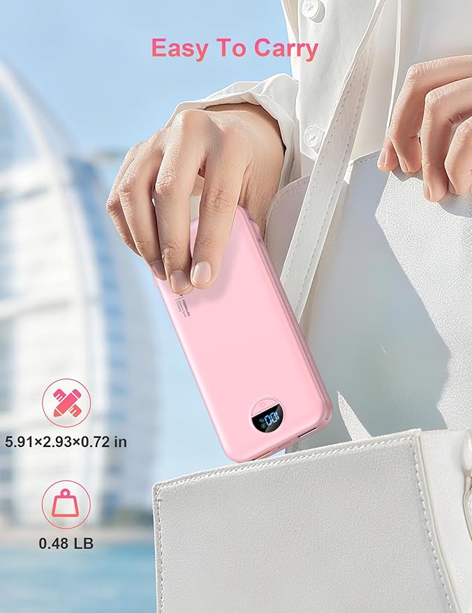 Portable Charger with Wall Plug, 10000mAh USB C Power Bank Fast Charging, External Battery Pack with Built in Cables, Digital Display, 5 Output 4 Input for iPhone Android Cell Phone Tablet