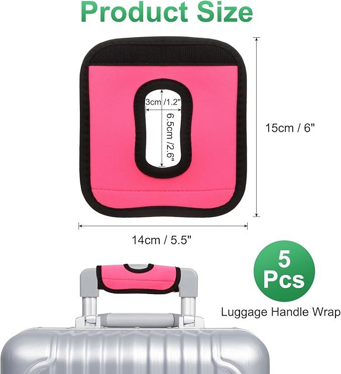 uxcell 5 Pcs Luggage Handle Wrap, Hollow Neoprene Handbag Grip Cover Protector Luggage Identifiers Suitcase Handle Wraps for Luggage Suitcase Travel Bags, Pink