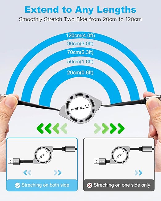 Multi Charging Cable 3A, [2Pack 4ft] Retractable Multi Charging Cord 3 in 1 Fast Charger Cord, USB C Charger Adapter with Lightning/Type C/Micro USB Ports for Cell Phones/iPhone/Samsung/PS/Tablets