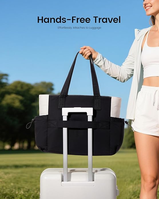 LOVEVOOK Gym Tote Bag for Women, Puffy Yoga Mat Bag with Large Cup Holder & Wet Pocket, Work Nurse Bag for Travel Workout