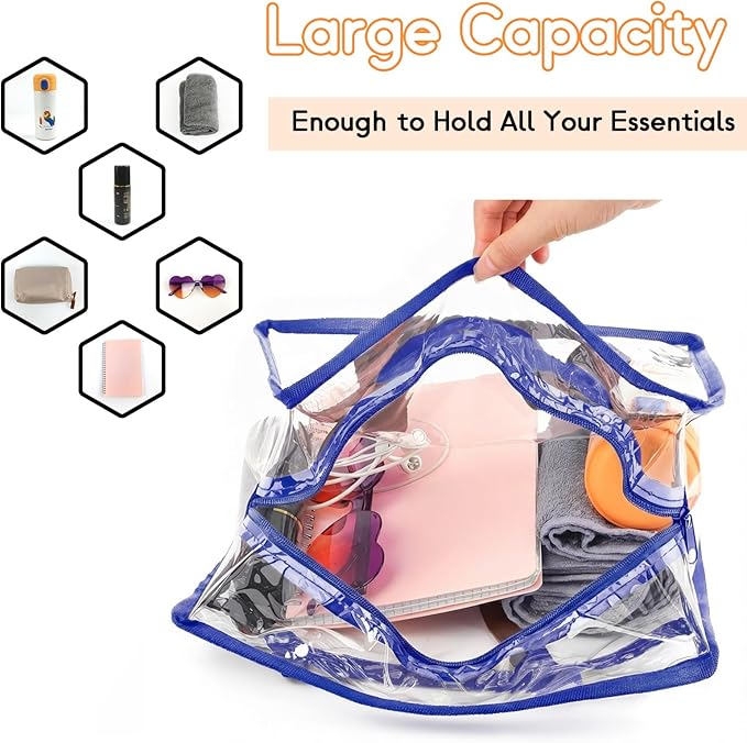Hoiny Clear Bag for Stadium Events Approved, 12x6x12 Large Transparent Tote Bag with Zipper for Gym Concert Sports Festivals