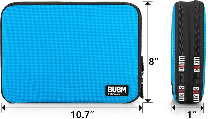 BUBM Double Layer Electronics Organizer, Travel Gadget Bag for Cables, Memory Cards, Flash Hard Drive and More, Fit for iPad or Tablet(up To 9.7")--Large, Blue