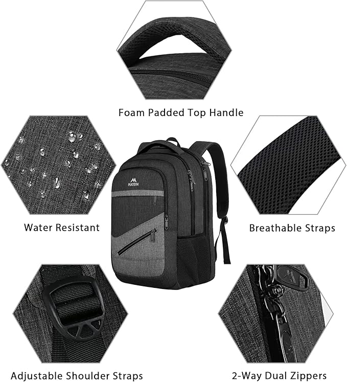 MATEIN Extra Large 50 L Travel Laptop Backpack, Water Resistant Work Computer Backpack with Anti Theft Pocket, TSA Friendly Business Daypack with Multiple Organizer Pockets for Men, Black Grey
