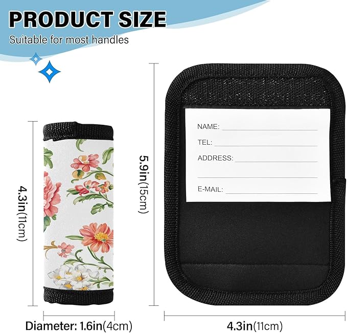 European White Flowers Luggage Handle Wrap for Suitcase Luggage Tags Handle Covers Identifiers Soft Decorations Travel Accessories 2 Pack