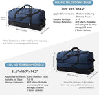 Rolling Duffle Bag with Wheels,110L/140L Expandable Soft-Sided Foldable Duffle Bag with 2 Rubber Wheels,Packable 32” Rolling Carry-On with Multi-Pockets & Compartments (Dark blue)
