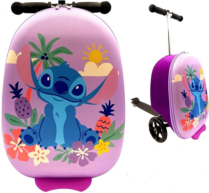 Disney Stitch 2-in-1 Kids Scooter Suitcase & Ride-On Carry-On Luggage Lightweight Travel Case with Built-in Kick Scooter