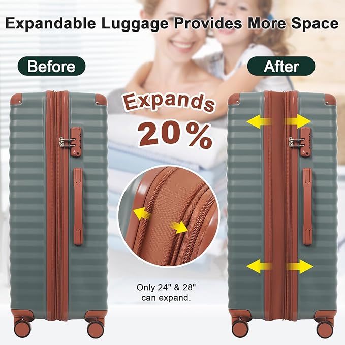 5 Piece Luggage Set w/TSA Locks & USB Port, Front Opening Hard Shell Luggage Sets, Expandable Suitcase Set with Wheels and Cup Holder(20"/24"/28") (Blue Grey)