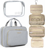 BAGSMART Toiletry Bag Hanging Travel Makeup Organizer with TSA Approved Transparent Cosmetic Bag Makeup Bag for Full Sized Toiletries, Medium-Grey