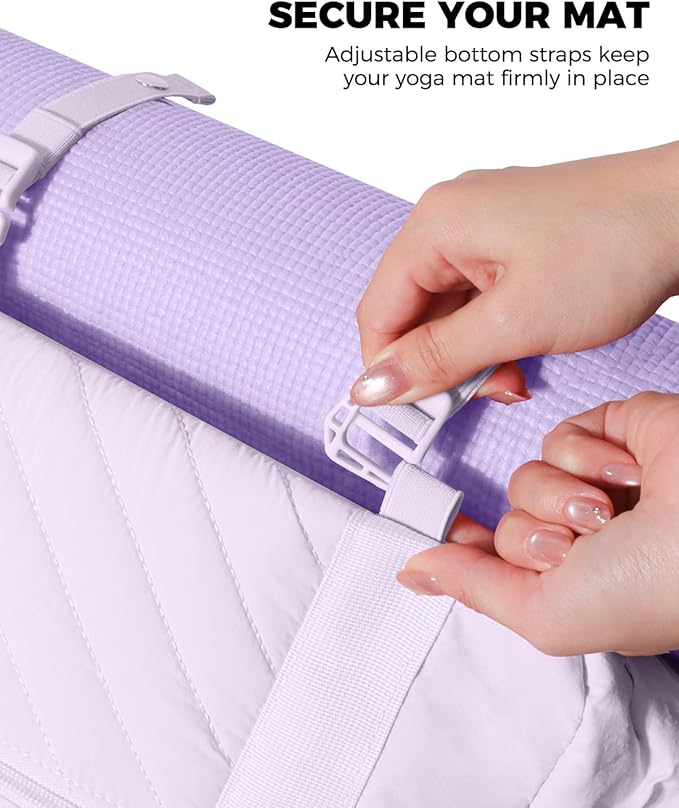 Small Gym Bag for Women - Puffer Duffle Weekender Work Duffel Carry on Overnight Nurse Dance Yoga Workout Tote Bag with Yoga Mat Holder Wet Compartment Coin Purse BPA-Free