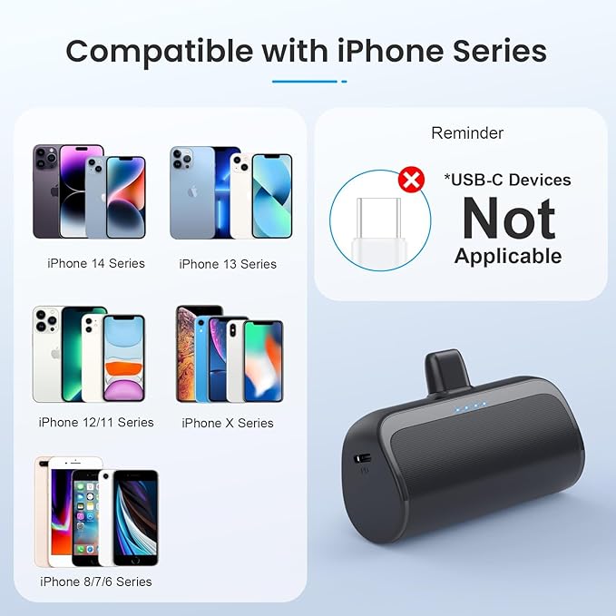 [2 Pack]Mini Portable Charger for iPhone 5200mAh,20W PD Fast Charging Power Bank,Ultra-Compact Battery Pack Travel Portable Charger Compatible with iPhone 14 13 12 11 X 8 7 6 Series (Black+Navy)
