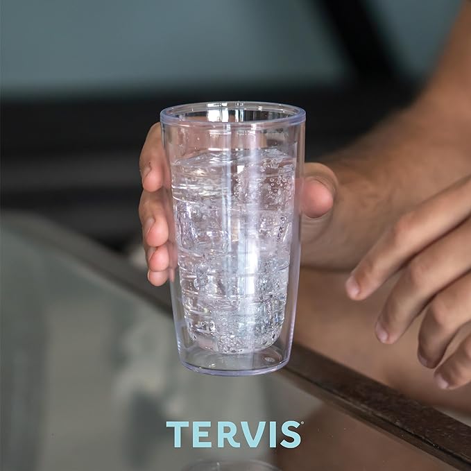 Tervis Clear & Colorful Tabletop Made in USA Double Walled Insulated Tumbler Travel Cup Keeps Drinks Cold & Hot, 16oz, Red