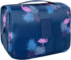 Lcsmaokin Large Capacity Toiletry Bag Travel Bag with Hanging Hook for Men and Women Waterproof Travel Cosmetic Bag Bathroom Storage Bag for Brushes Set,Full-Sized Shampoo,Accessories-Navy Flamingo